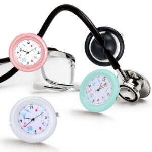 Janmercy 4 Pcs Stethoscope Watch with Medical Symbols for Doctor Clinic Staff Tunic Nurses Stethoscope Clock Watches Clip on Watch Lightweight Frame Nursing Stethoscope Accessories