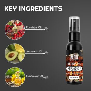 The Man Brand Gentlemen's Bourbon Beard Oil Leave-In Conditioner for Men – Luxurious Bourbon Beard Oil for Deep Conditioning and Styling Care, Soften and Nourish Beard (1 Ounce, Gentlemen's Bourbon)