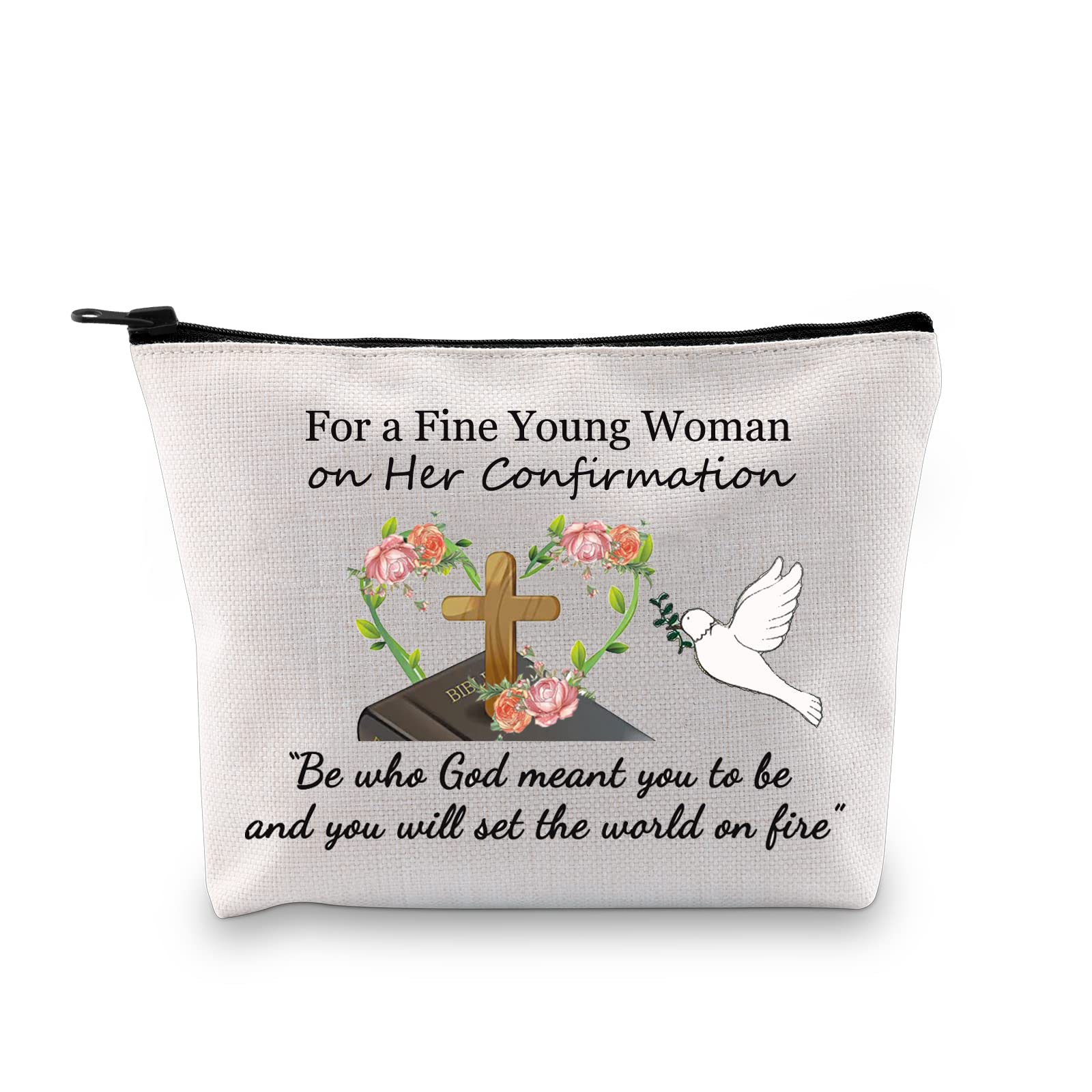 PXTIDY Confirmation Gifts Catholic Confirmation Makeup Bag Confirmed in Christ Gifts Baptism Gifts for s Christian Confirmation Gift Religious Church Gift (beige)