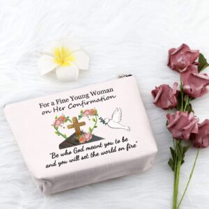 PXTIDY Confirmation Gifts Catholic Confirmation Makeup Bag Confirmed in Christ Gifts Baptism Gifts for s Christian Confirmation Gift Religious Church Gift (beige)