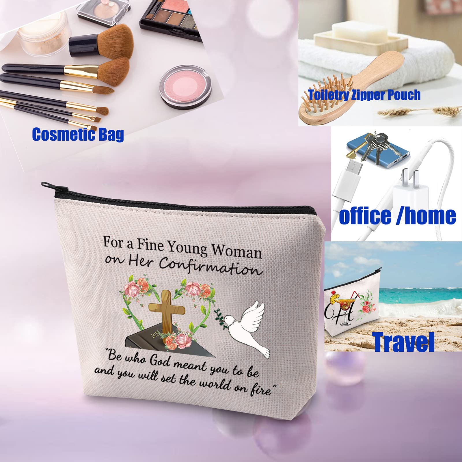 PXTIDY Confirmation Gifts Catholic Confirmation Makeup Bag Confirmed in Christ Gifts Baptism Gifts for s Christian Confirmation Gift Religious Church Gift (beige)