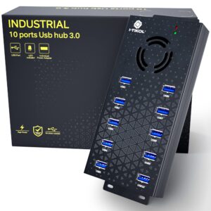 USB 3 0 Hub - 10 Ports Powered USB Hub - Charging & High-Speed Data Transfer USB Expander Hub - up to 5Gbps High-Speed USB Splitter - Aluminum Alloy Multiple USB Port Hub for Laptop Phone Tablet PC