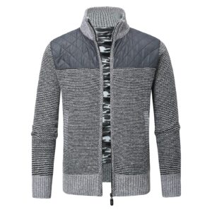 men full zip casual knitted cardigan slim color block fleece lined sweaters stand collar winter warm thick sweater (grey,3x-large)