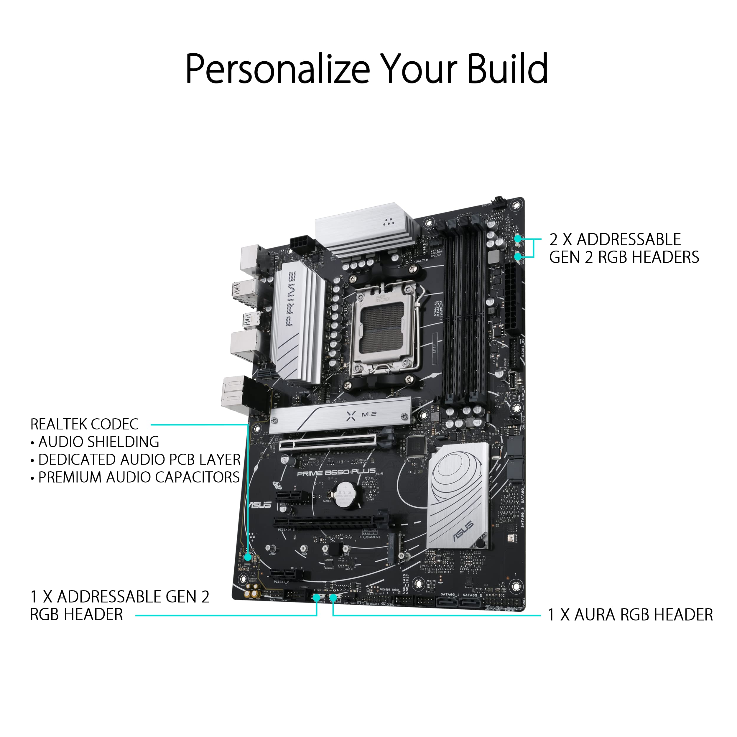 ASUS Prime B650-PLUS AMD B650 AM5 Ryzen™ Desktop 9000 8000 and 7000 ATX Motherboard, DDR5, PCIe 5.0 M.2, 2.5Gb LAN, DP, HDMI®, SATA 6Gbps, USB 3.2 Gen 2 & 1 Type-C®, BIOS Flashback™, USB4® Support