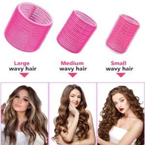 MaxNedrin Hair Roller sets,Self Grip Hair Curlers,3 Inch Salon Hair Dressing Curlers,3 Size (JUMBO LARGE MEDUIEM)18 Packs(Rose Red)