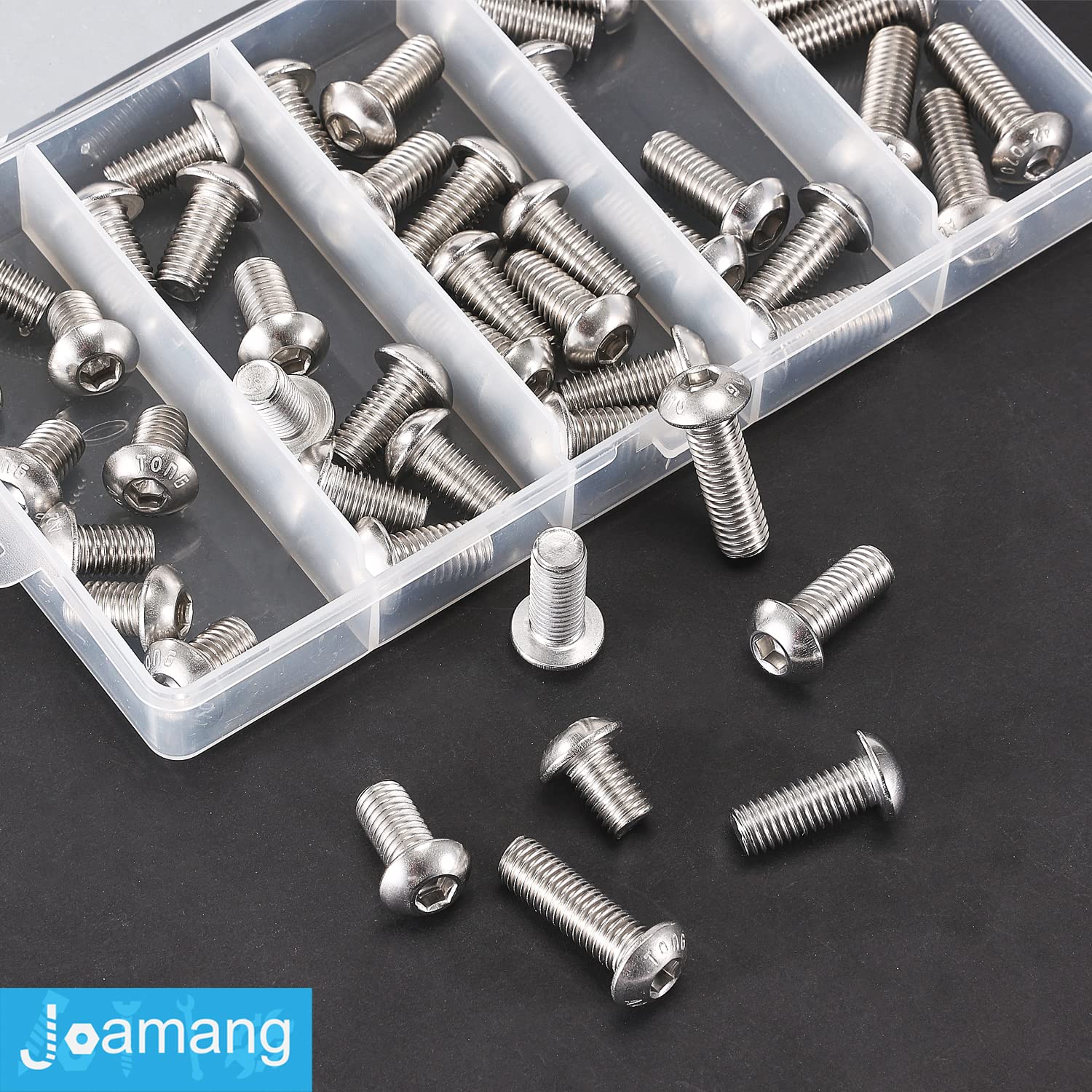 Joamang M8 x 12mm 16mm 18mm 20mm 25mm Button Head Socket Cap Screws Bolts, Stainless Steel 304, Metric Allen Hex Drive, Bright Finish, Fully Threaded, Assortment Kit 50PCS