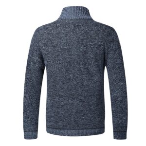 Men Classic Full Zip Knitted Cardigan Casual Stand Collar Fleece Lined Sweaters Slim Fit Winter Warm Thick Sweater (Blue,X-Large)