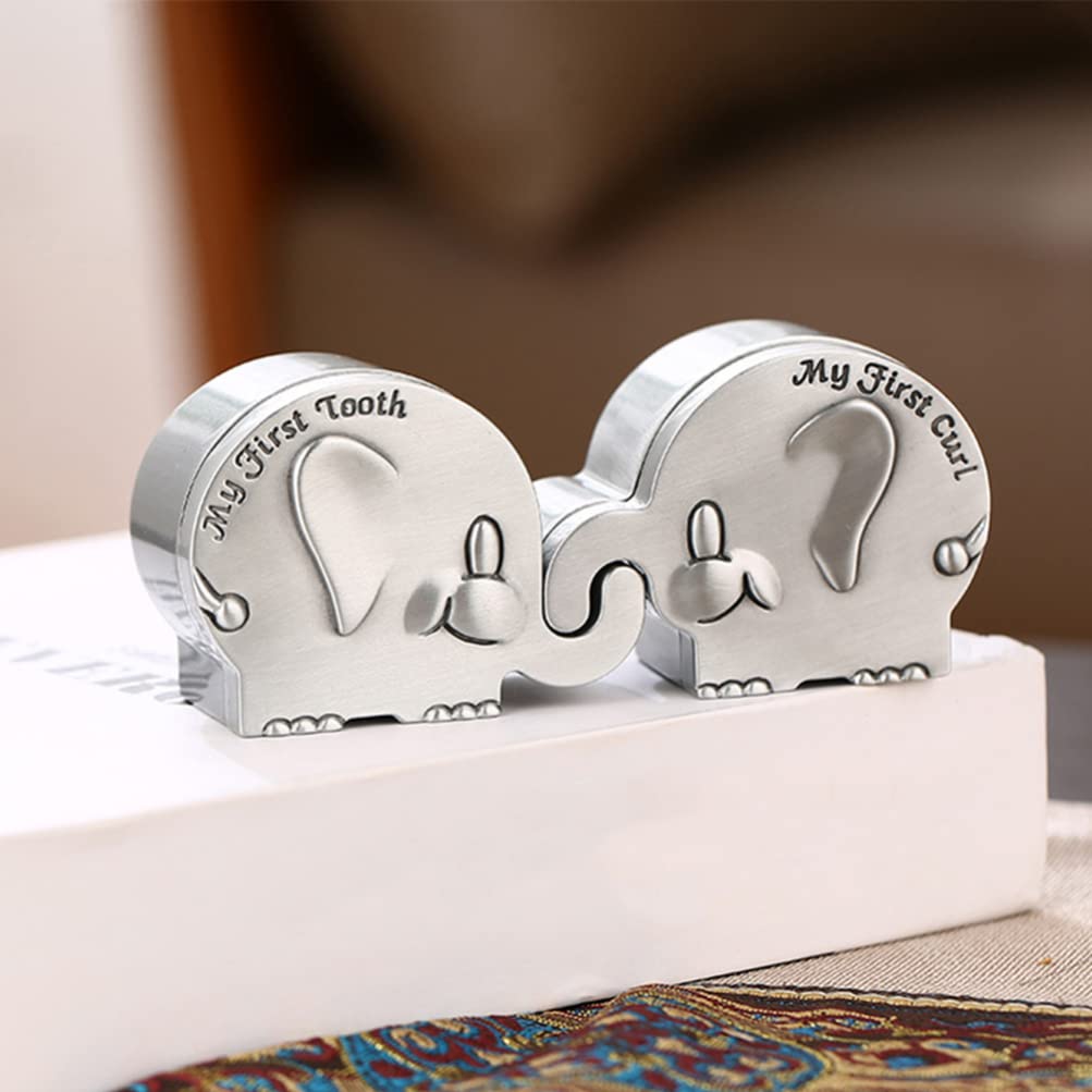 Kisangel Baby Tooth Holder Keepsake Save Origanizer Box Metal Elephant Baby First Tooth and Curl Container Storage Box Teeth for Baby Shower Fairy Souvenir