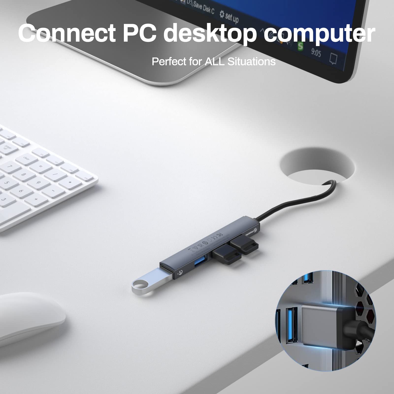 Mini USB Hub, 4-in-1 Multi-Port Adapter with High-Speed USB 3.0 Port*1 and USB 2.0 Port, Ultra Slim Portable Data Hub Applicable for Laptop, iMac Pro, MacBook Air, Mac, Notebook PC, USB Splitter