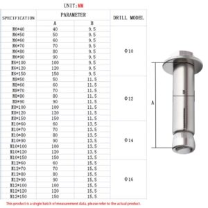 Expansion Screw,Stainless steel expansion bolts, screws, screws, Expansion Bolt Sleeve Anchor 6pcs Fixing Anchors, 304 Stainless Steel External Hex Nut Expansion Sleeve Expansion Screw Bolts, M10 x 60