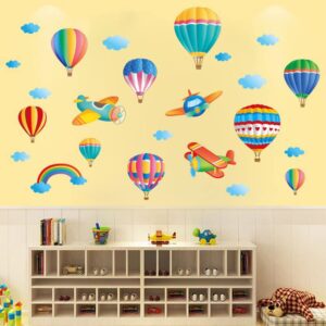 Colorful Rainbow Kids Room Wall Decals Cute Airplane Balloon Animal Wall Stickers Nursery Classroom Wall Decal Children Nursery Playroom Baby Room Decor Fantastic Wall Decal