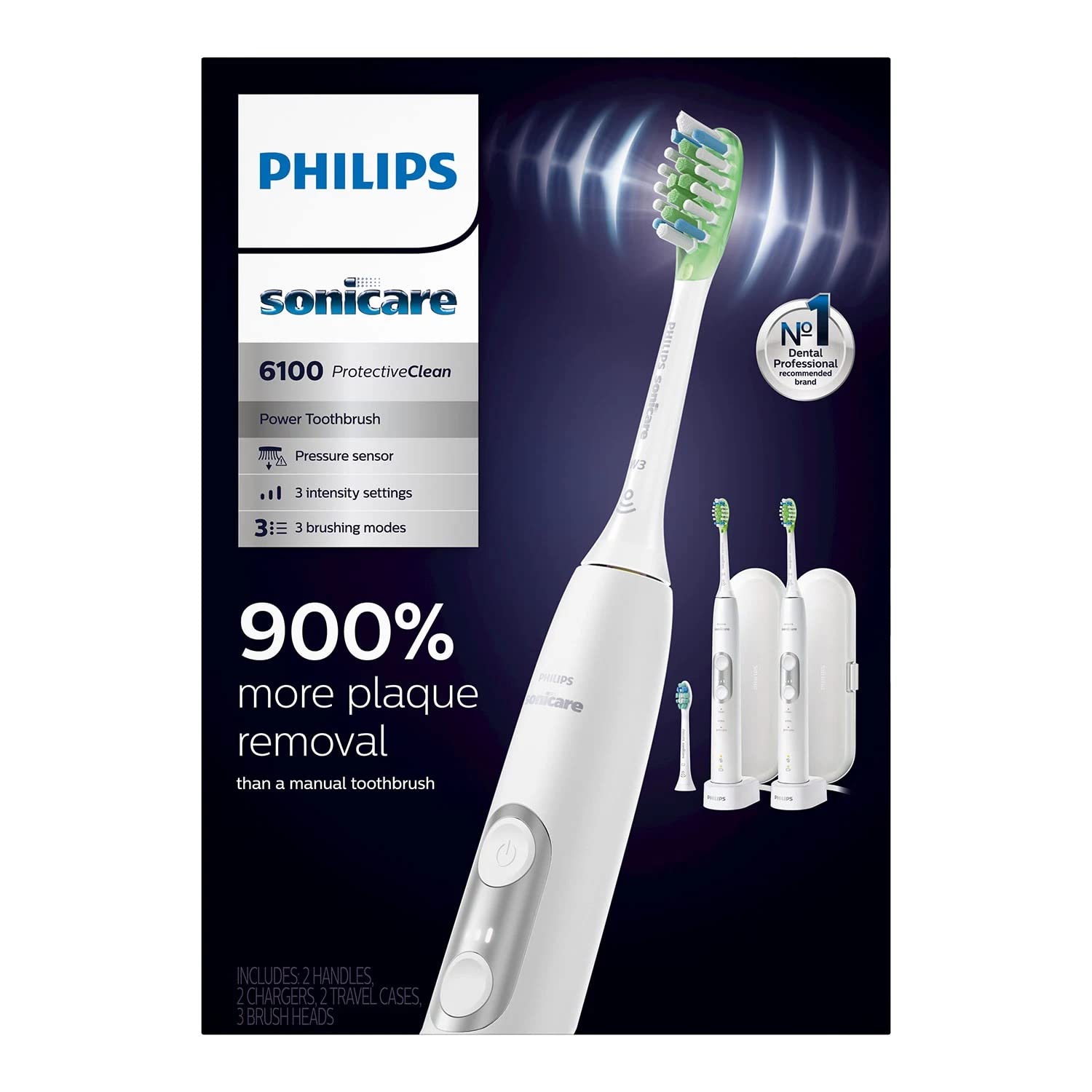 PHILIPS Sonicare 6100 ProtectiveClean Rechargeable Toothbrush, White (2 pk.)