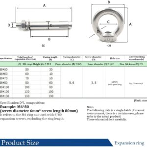 Expansion Screw, Stainless Steel Expansion Bolts, Screws, Screws, M6 Expansion Bolt - Expansion Screw Eye Bolt Anchor Bolts Concrete Screws Stainless Steel, Silver, M6x120-2pcs (Color : Silver)