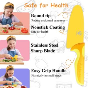 Kibbidea Kid Chefs Knife for Real Cooking, Stainless Steel Kids Kitchen Knife, BPA-Free Kids Friendly Knife with Finger Guard, Cut-proof Glove, Kids Knives Set for Cutting (Orange)