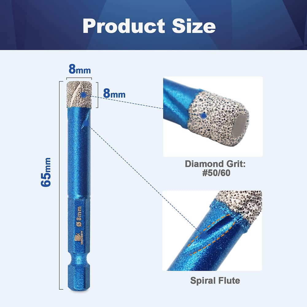 Diamond Drill Bit 8mm - BRSCHNITT 2pcs/Pack 5/16 Inch Diamond Hole Saw Drill Bit for Porcelain Tile Ceramic Stone Granite Marble,Hex Shank Dry Drilling Diamond Core Drill Bit Set