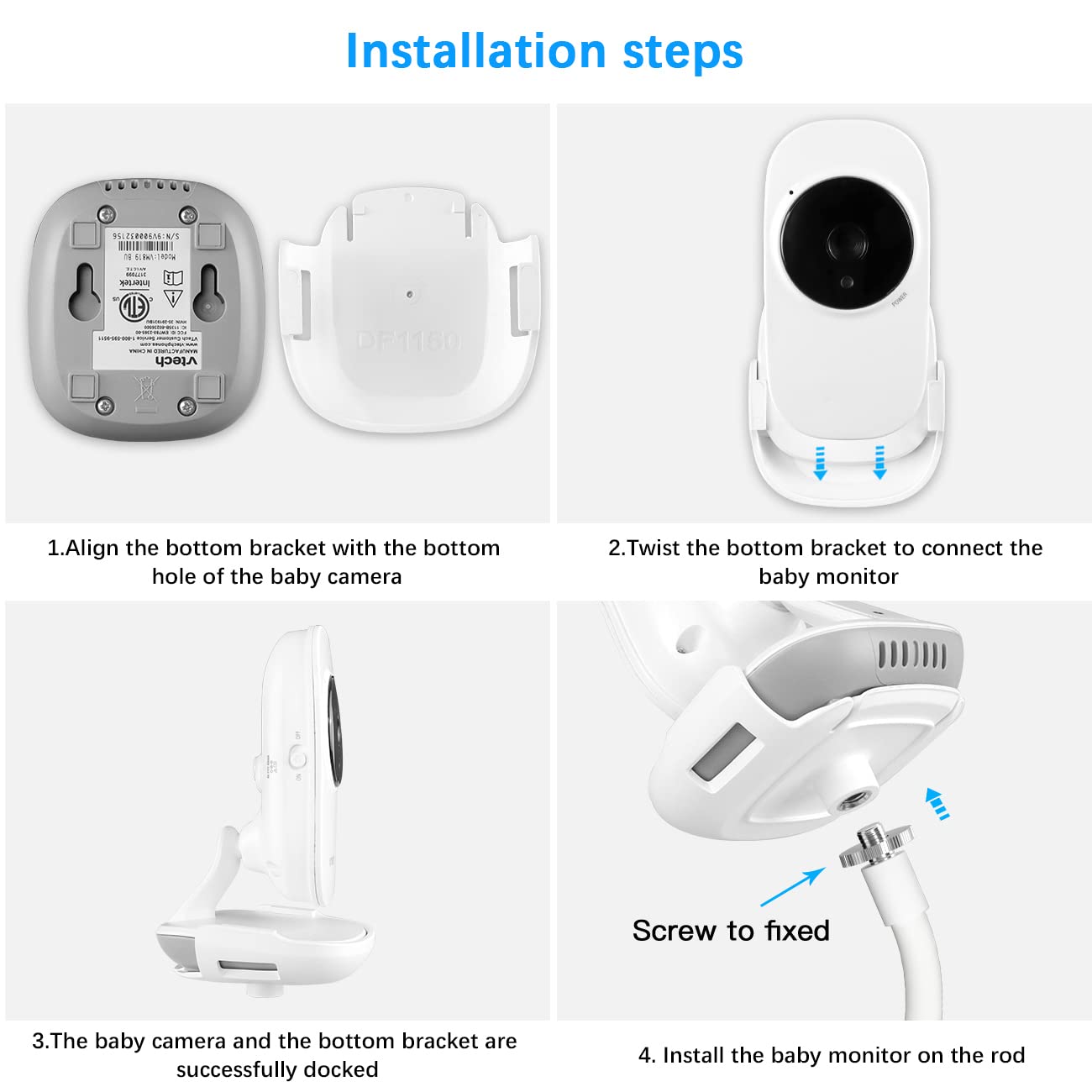 Koroao Clip Mount for VTech VM819/VM3252 Baby Monitor Without Tools or Wall Damage