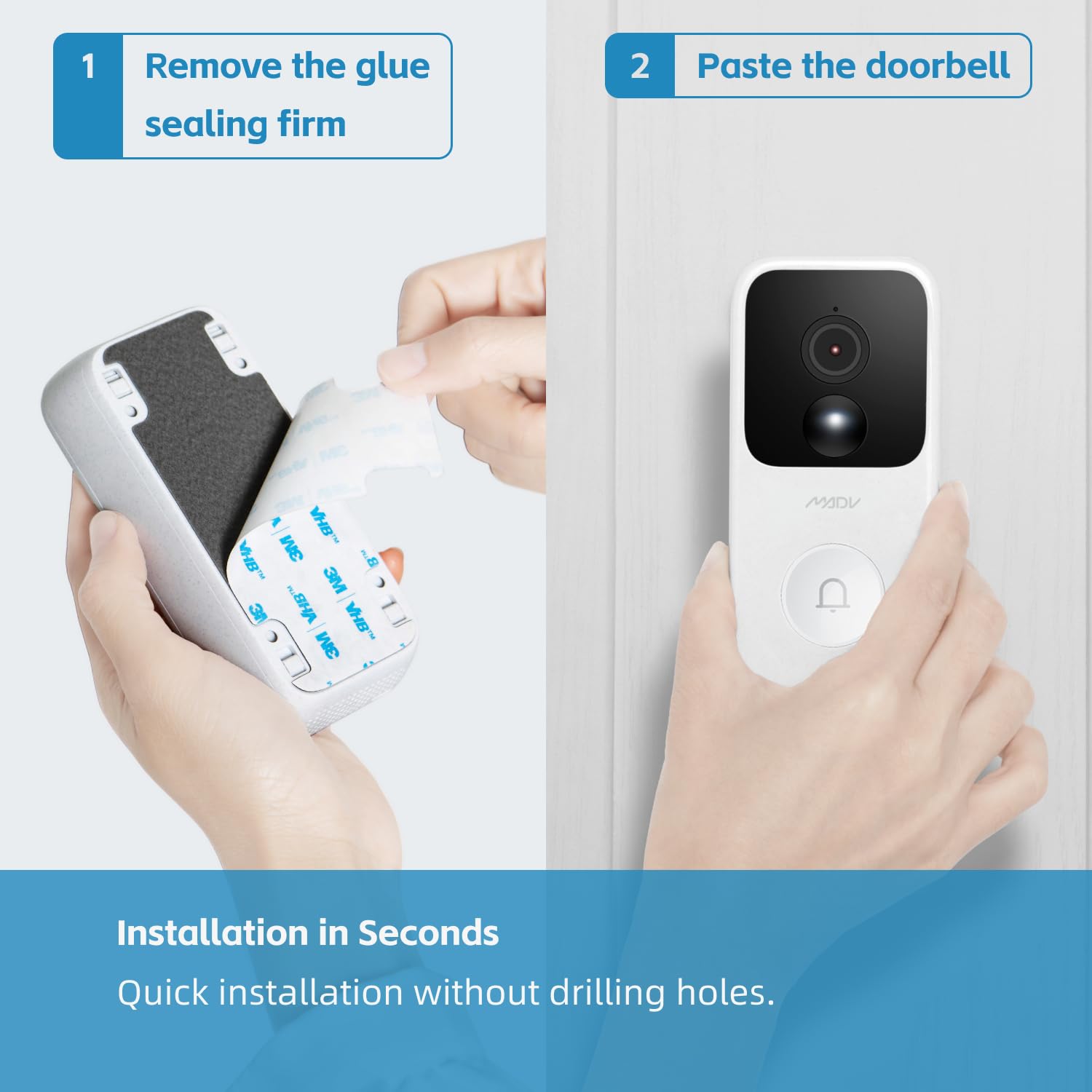 MADV Smart Video Doorbell, 2K Resolution, Night Vision, Two-Way Audio, Motion Detection, Voice Changing Answering, Cloud Storage, Free Chime, Instant Installation