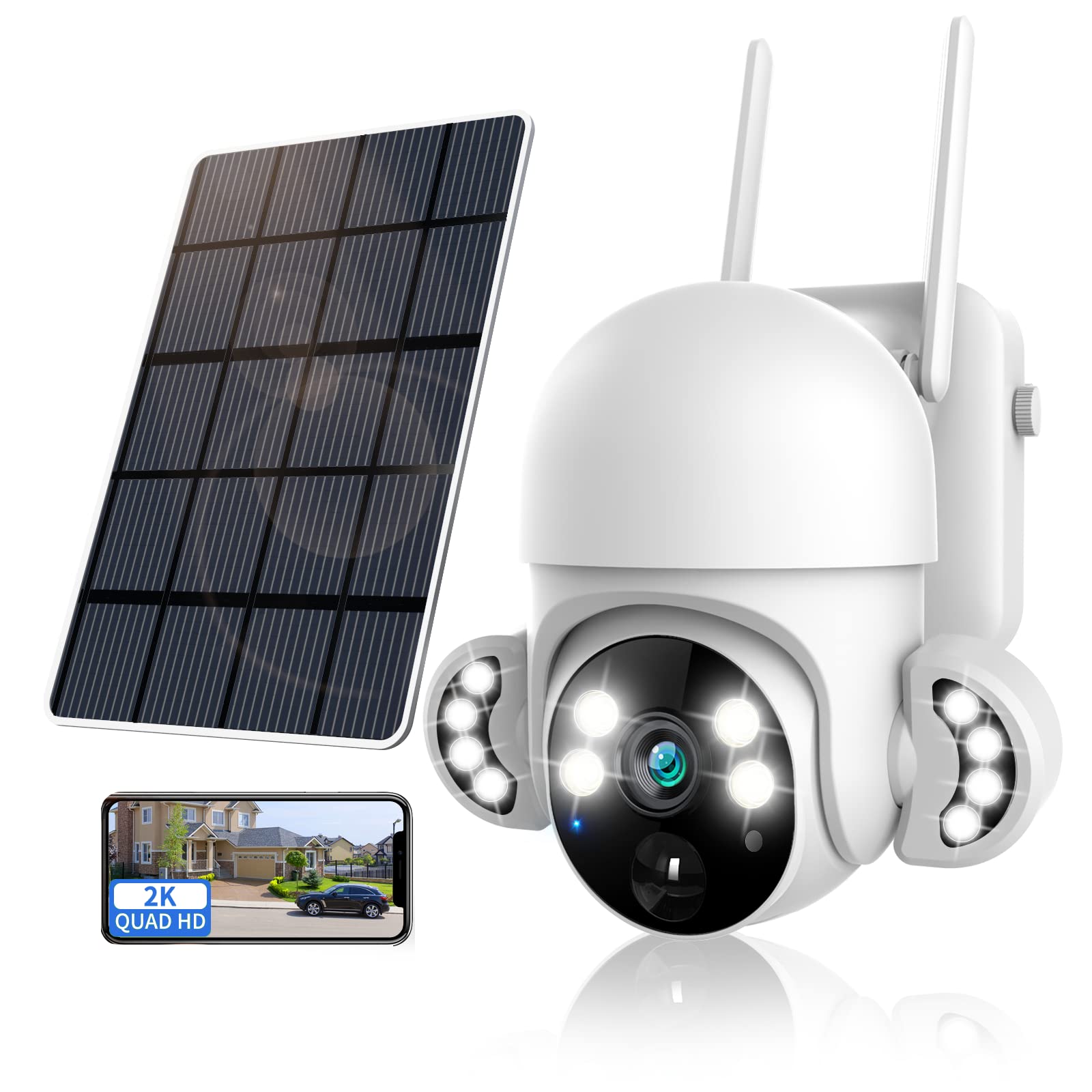 Xparkin Solar Security Cameras Wireless Outdoor, 4MP Home Security 2.4G WiFi Camera with PIR Motion Detection & Floodlight, IP66 Home Security Cameras for Garden Front/Back Yard - No Socket Needed