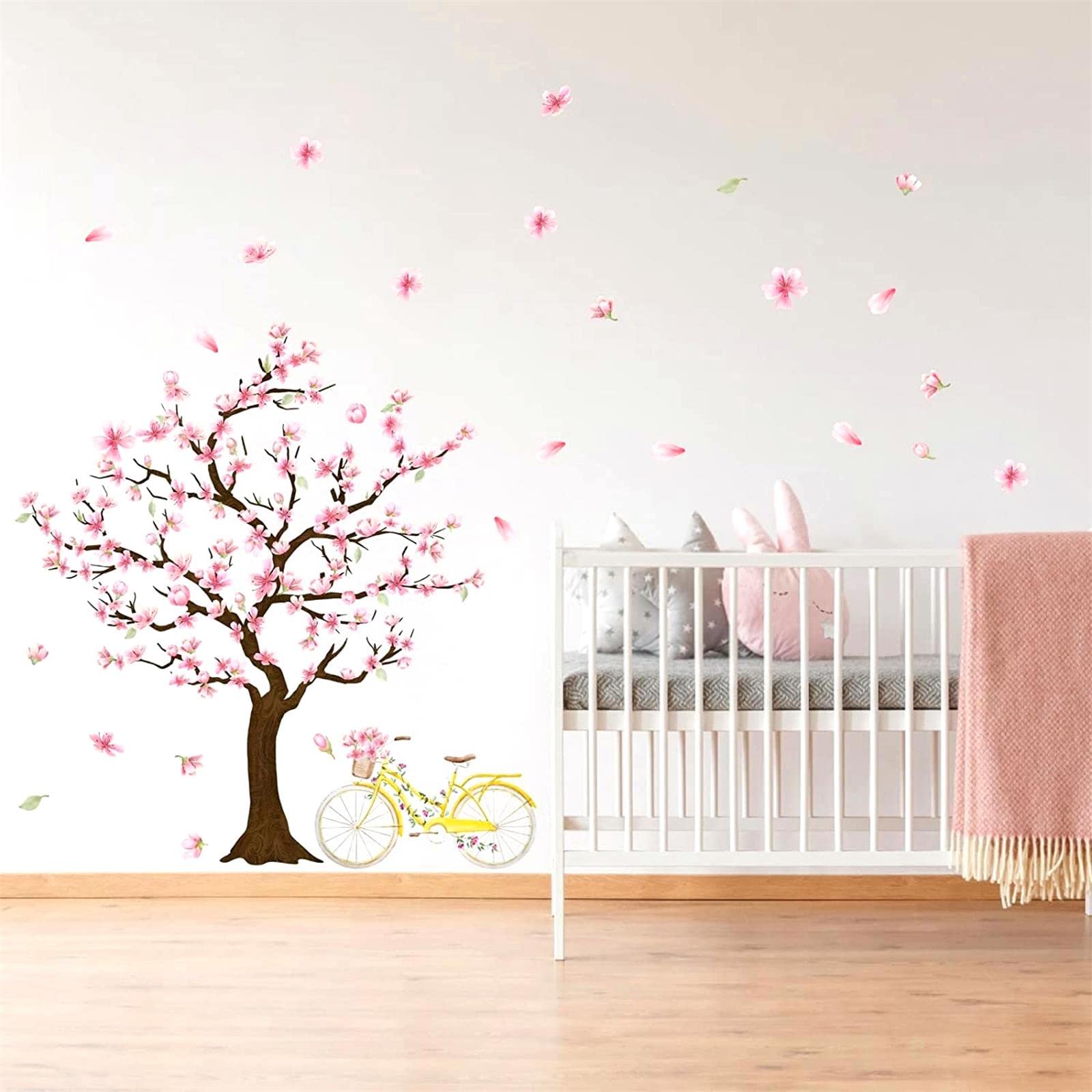 Cherry Tree Wall Sticker Cherry Blossom Tree Wall Stickers Large Tree Wall Stickers Peel and Stick Floral Tree Wall Decals Pink Flower Wall Stickers for Girls Room Bedroom Nursery