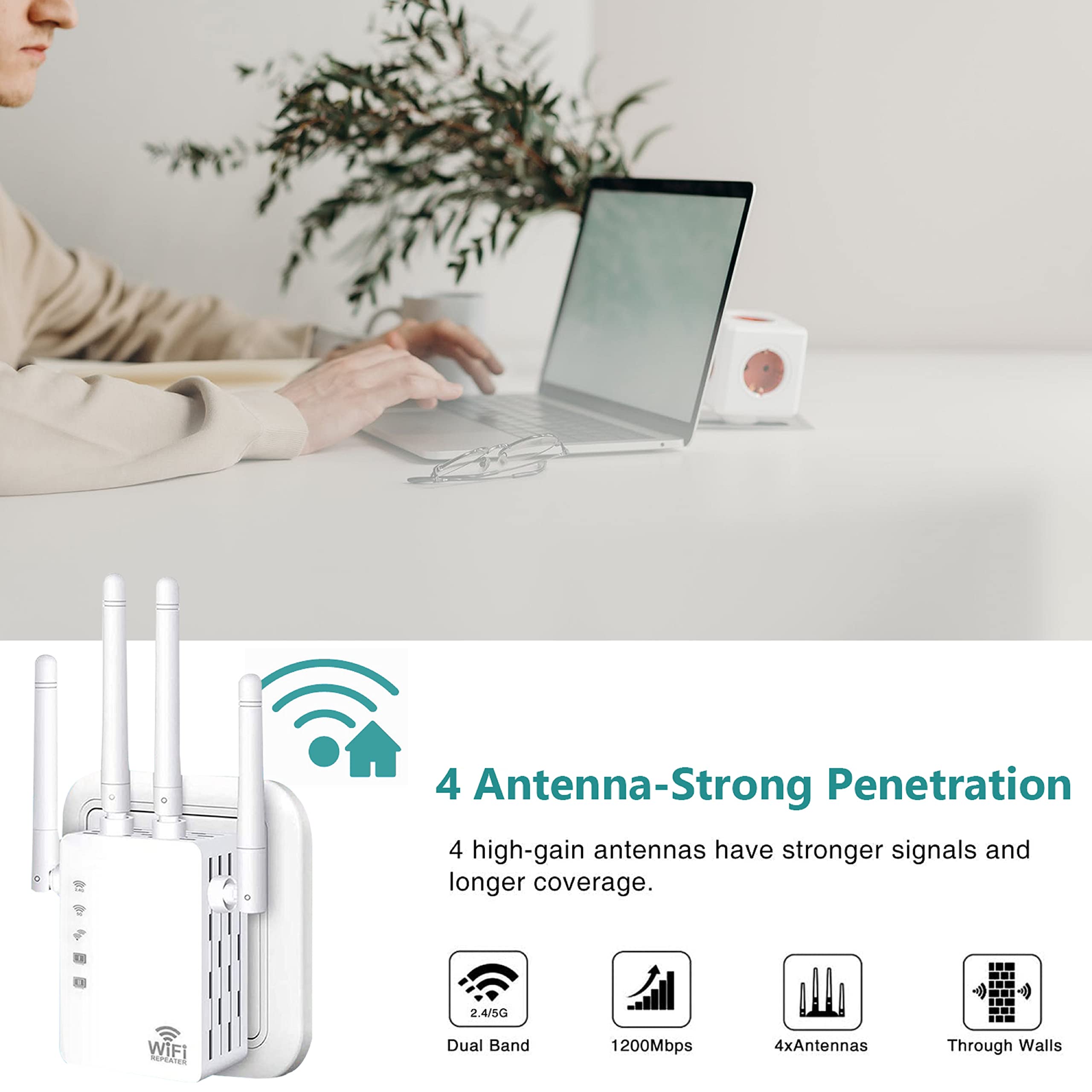 2022 WiFi Extender Signal Booster - for Home Covers Up to 8500 Sq.ft and 45 Devices, WiFi Booster with Ethernet Port, Easy Setup, Internet Range Extender - Compatible w/ Alexa, Fire Stick, Ring