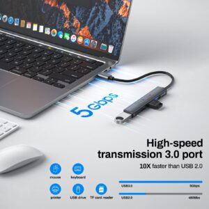 4-Port USB Hub, Multi-Port Adapter with High-Speed USB 3.0 Port, USB 2.0 Port and TF Card Reader, Ultra Slim Portable USB Hub for Laptop, PC, iMac Pro, MacBook Air, USB Splitter