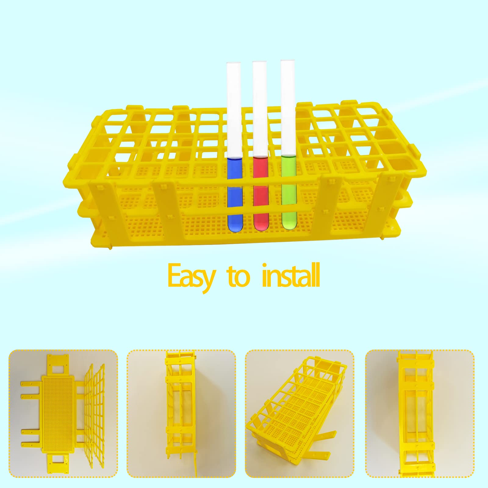 Pocomoco 3 Packs Plastic Test Tube Rack, 60 Holes Lab Test Tube Rack Holder for 16mm Test Tubes, Yellow, Detachable (Yellow60)