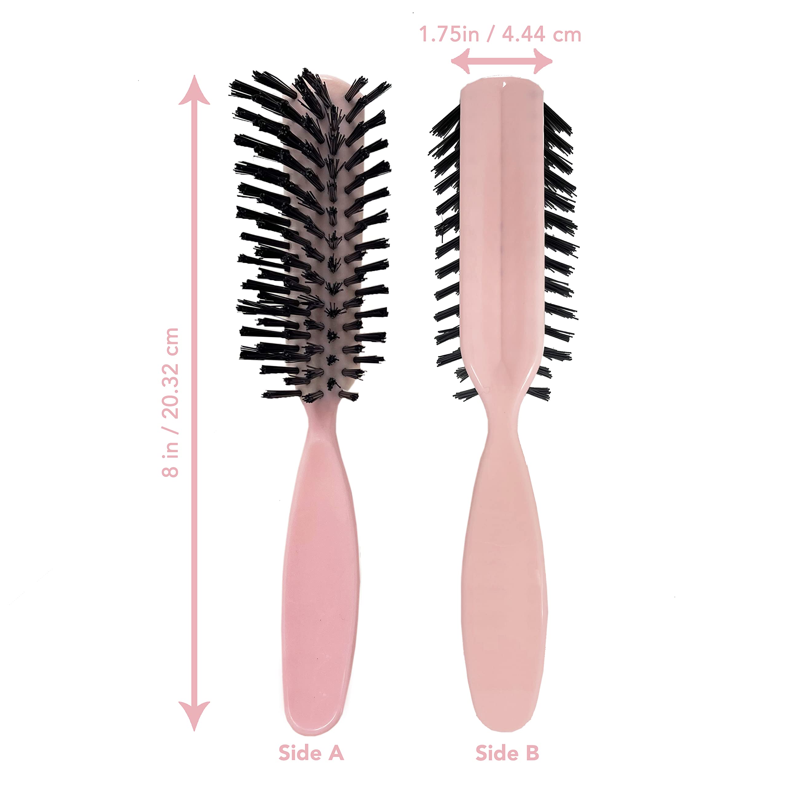 Styling Gear Detangling Hair Brush Nylon Bristles 7 Row Teasing Womens Brush For Thick Hair Small Travel Hairbrush Brush For Hair 1 Pcs. (Light Pink)