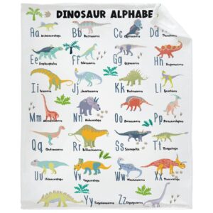 Dinosaur Alphabet Baby Blanket Gifts for Girls Boys, Jurassic Dino Decor Plush Soft Lightweight Flannel Fleece Swaddle Blanket for Newborn Receiving Blanket for Nursery Stroller Kids 40x30In Toddler