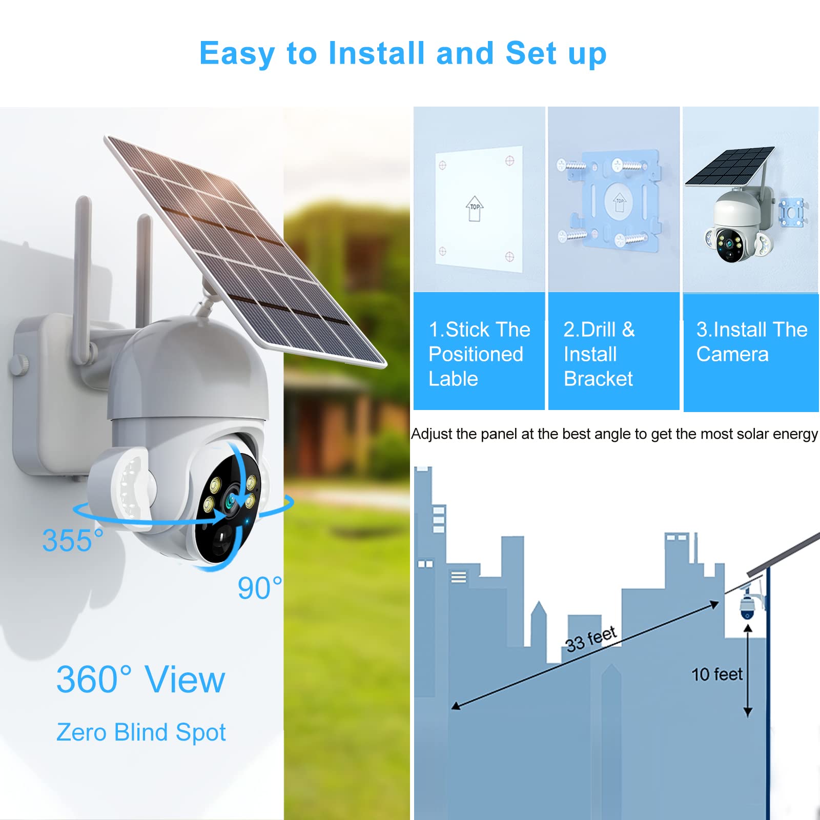 Xparkin Solar Security Cameras Wireless Outdoor, 4MP Home Security 2.4G WiFi Camera with PIR Motion Detection & Floodlight, IP66 Home Security Cameras for Garden Front/Back Yard - No Socket Needed