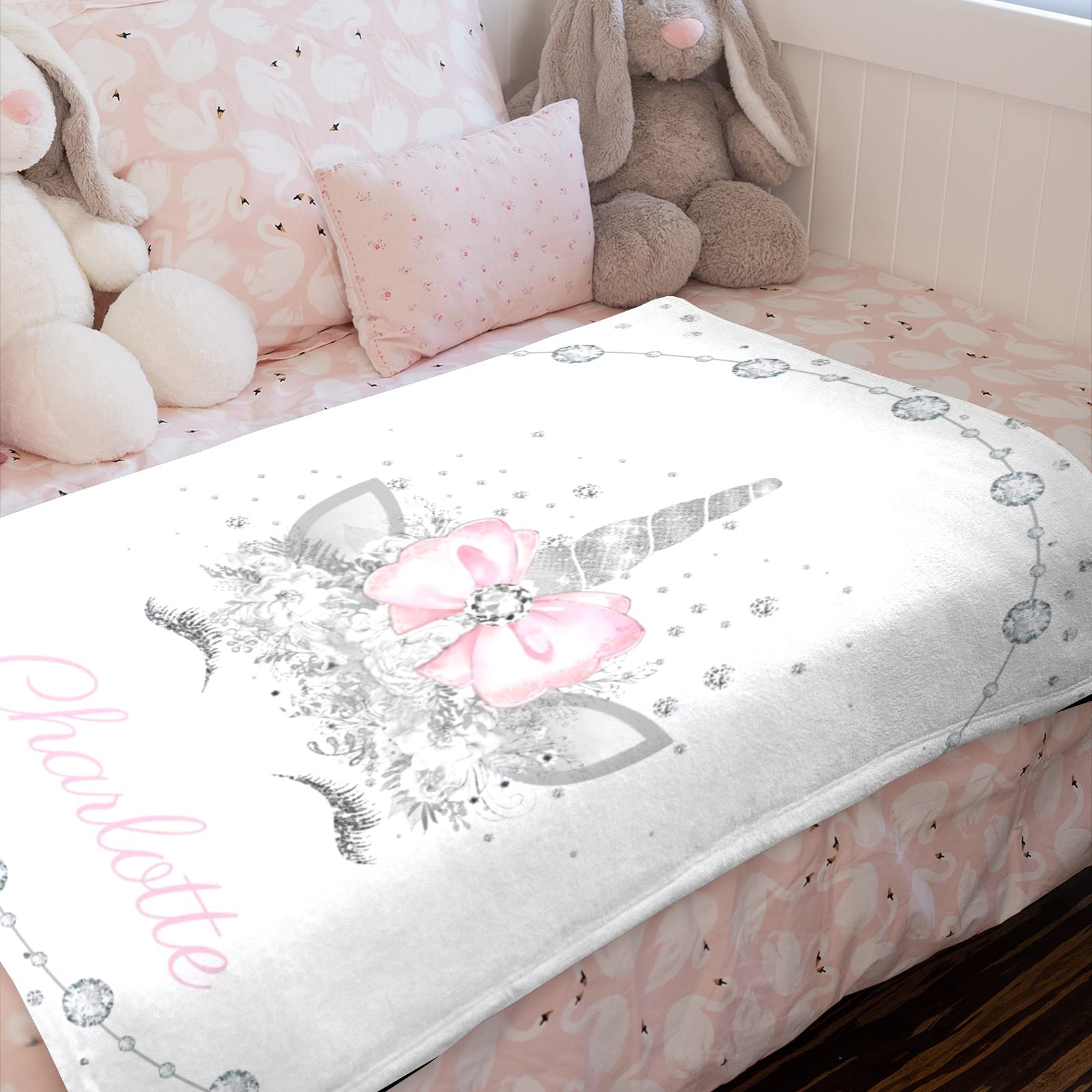 Personalized Floral Unicorn Blanket for Girls Custom Baby Blanket with Name Personalized Baby Girl Gifts Soft Nursery Blanket for Receiving Shower - 30x40in