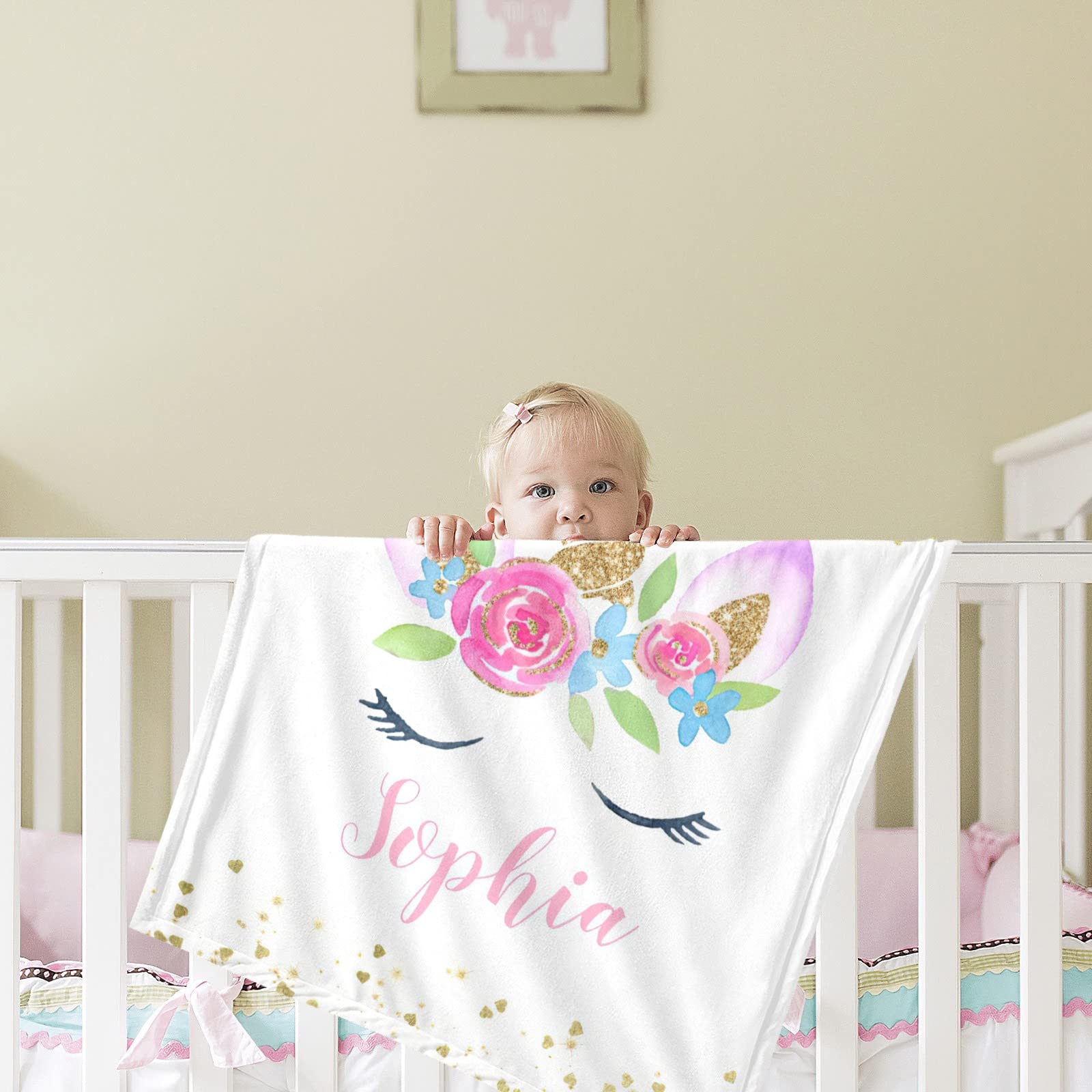 Seamaid Custom Unicorn Baby Blanket for Girls Customizable Baby Blanket with Name Personalized Baby Gifts Personalized Name Blanket Baby Girl Blanket - 30x40in