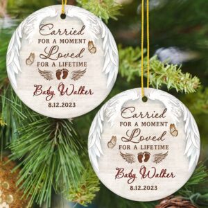 TheUnifury Personalized Memorial Ornament Baby Angel Ornament - Carried for A Moment Loved for A Lifetime - Infant Loss, Stillbirth, Stillborn, Miscarriage