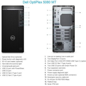 Dell Optiplex 5080 MT Mini Tower Desktop | Core i7-10700 - 512GB SSD Hard Drive - 32GB RAM | 8 cores @ 4.8 GHz Win 10 Pro Black (Renewed)