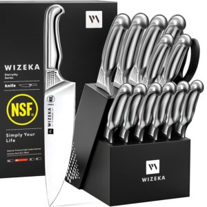 WIZEKA Knife Set, 2 Set of 15pcs NSF Certified 1.4116 German Steel Kitchen Knife Set, Premium Knife Block Set in One Piece Design, Knives Set for Kitchen with Build-in Sharpener