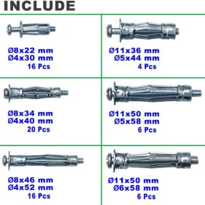 Expansion Screw, Stainless Steel Expansion Bolts, Screws, Screws,Expansion Bolts Zinc Plated Heavy Duty Metal Plate Board Cavity Wall Fixing Anchors Plugs Kit Hollow Wall Anchor Kit