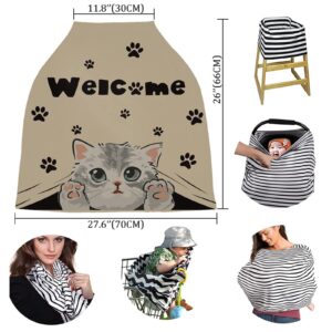 Paw Prints Nursing Cover for Breastfeeding, Baby Infant Car Seat Shopping Cart Cover, Retro Funny Animal Cat Carseat Canopy Stroller Cart Cover for Babies Girls/Boys