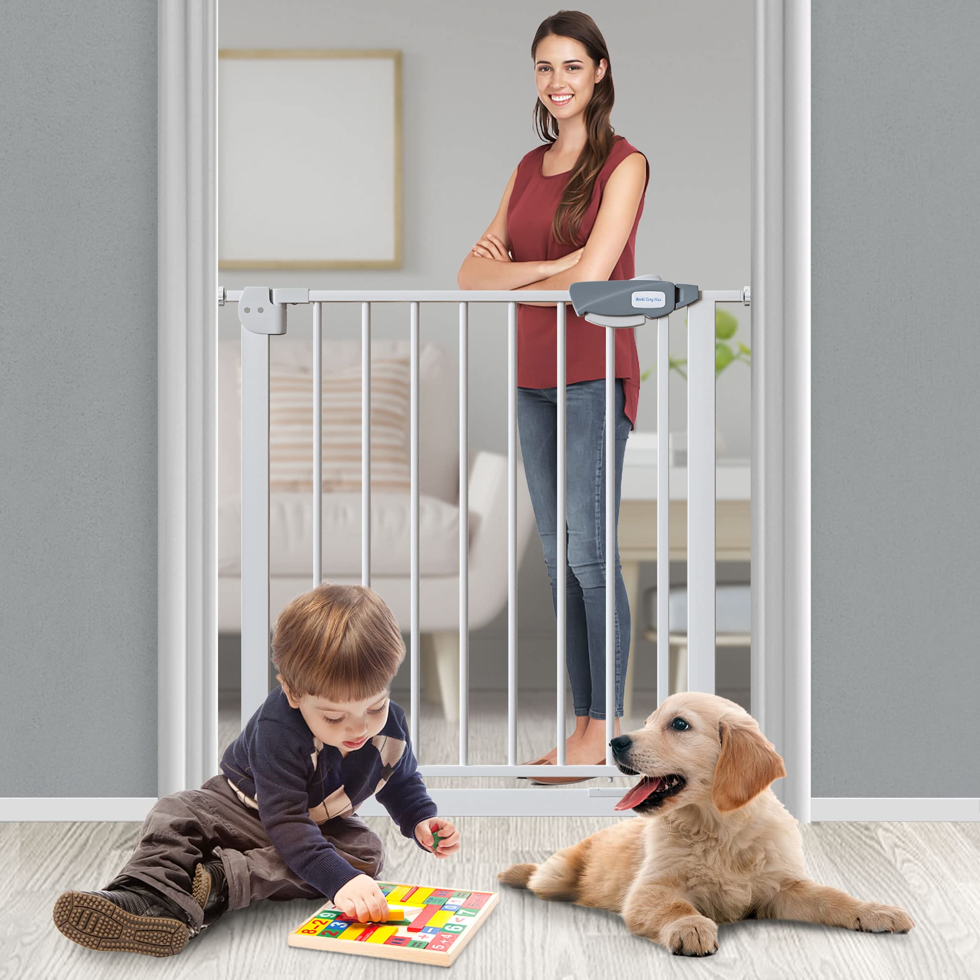 Dokicat Baby Gate,Baby Gates 29-33/41-45 inches,Extra Tall Pet Gate,Tall Baby Gate,Dog Gates for House,Baby Gates for Doorways,Pressure Mounted Baby Gate, No Drill Baby gate