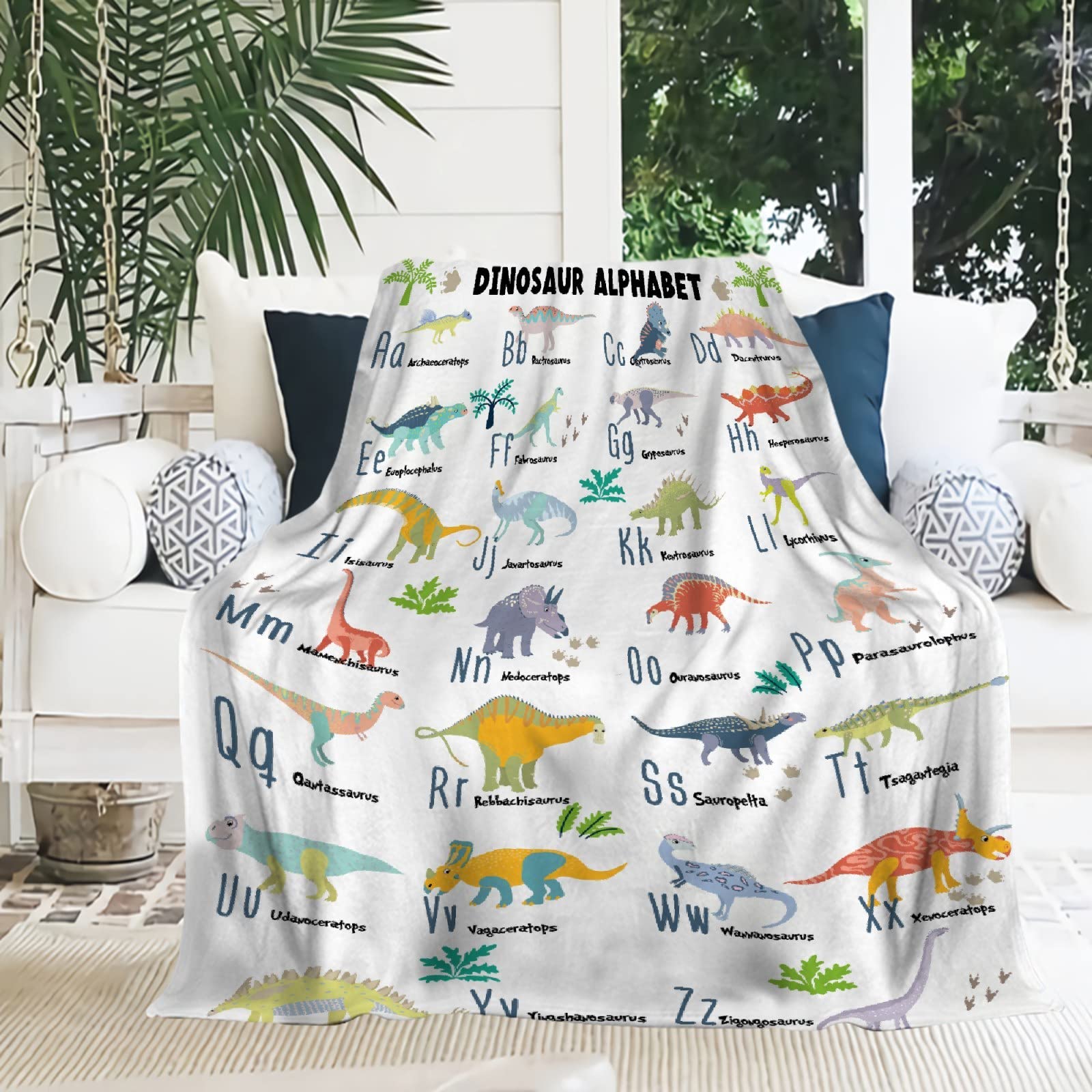 Dinosaur Alphabet Baby Blanket Gifts for Girls Boys, Jurassic Dino Decor Plush Soft Lightweight Flannel Fleece Swaddle Blanket for Newborn Receiving Blanket for Nursery Stroller Kids 40x30In Toddler