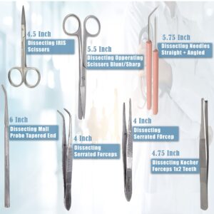 21pc Advanced Training Kit- High Grade Stainless Steel Needle Holder Scissors Hemostat Tweezers All in One Set + Carrying Case, Perfect for Anatomy, Veterinary & Medical Students - By A2zscilab