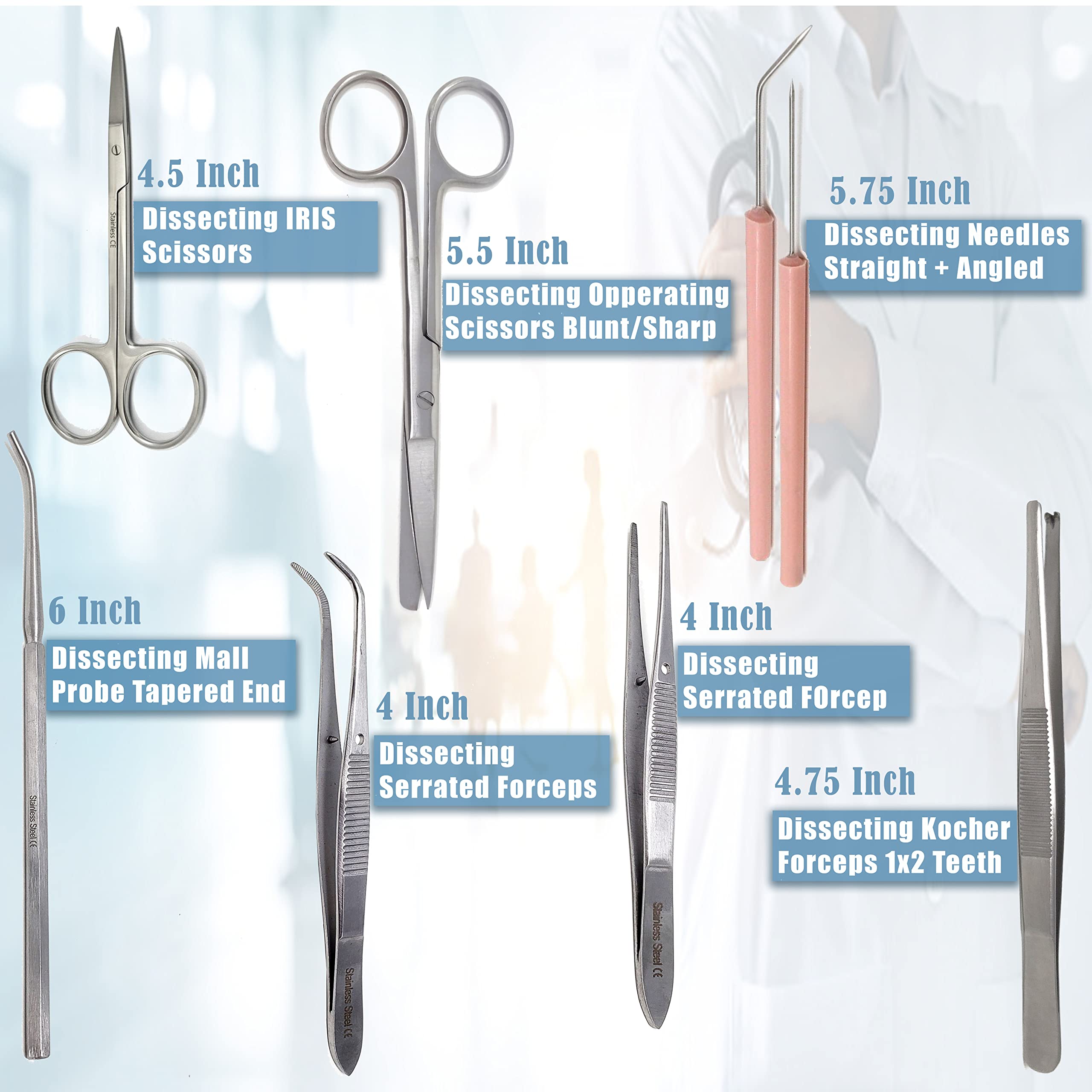 21pc Advanced Training Kit- High Grade Stainless Steel Needle Holder Scissors Hemostat Tweezers All in One Set + Carrying Case, Perfect for Anatomy, Veterinary & Medical Students - By A2zscilab