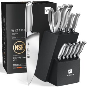 WIZEKA Knife Set, 2 Set of 15pcs NSF Certified 1.4116 German Steel Kitchen Knife Set, Premium Knife Block Set in One Piece Design, Knives Set for Kitchen with Build-in Sharpener