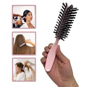 Styling Gear Detangling Hair Brush Nylon Bristles 7 Row Teasing Womens Brush For Thick Hair Small Travel Hairbrush Brush For Hair 1 Pcs. (Light Pink)