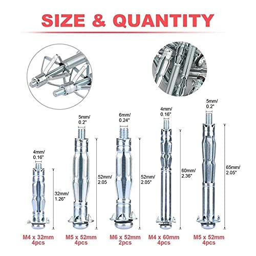 Expansion Screw,Stainless Steel Expansion Bolts, Screws, Screws,Expansion Bolts Drywall Anchor Plasterboard Cavity Plug Dowel Hollow Wall Anchor for Ceiling Expansion Screws Gypsum Board Holes (5PCS)