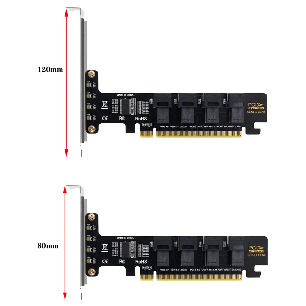 Viupolsor NGFF PCI-E 16X to 4 Ports U.2 NVME Split Expansion Card SFF-8639/8643 NVME PCIE SSD Adapter for Mainboard SSD