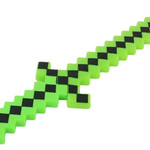 Hunson Pack of 2 Color Led Flashing & Sound Light Up Classic Diamond Pixel 8 Bit Toy Swords, Green, 24 Inches