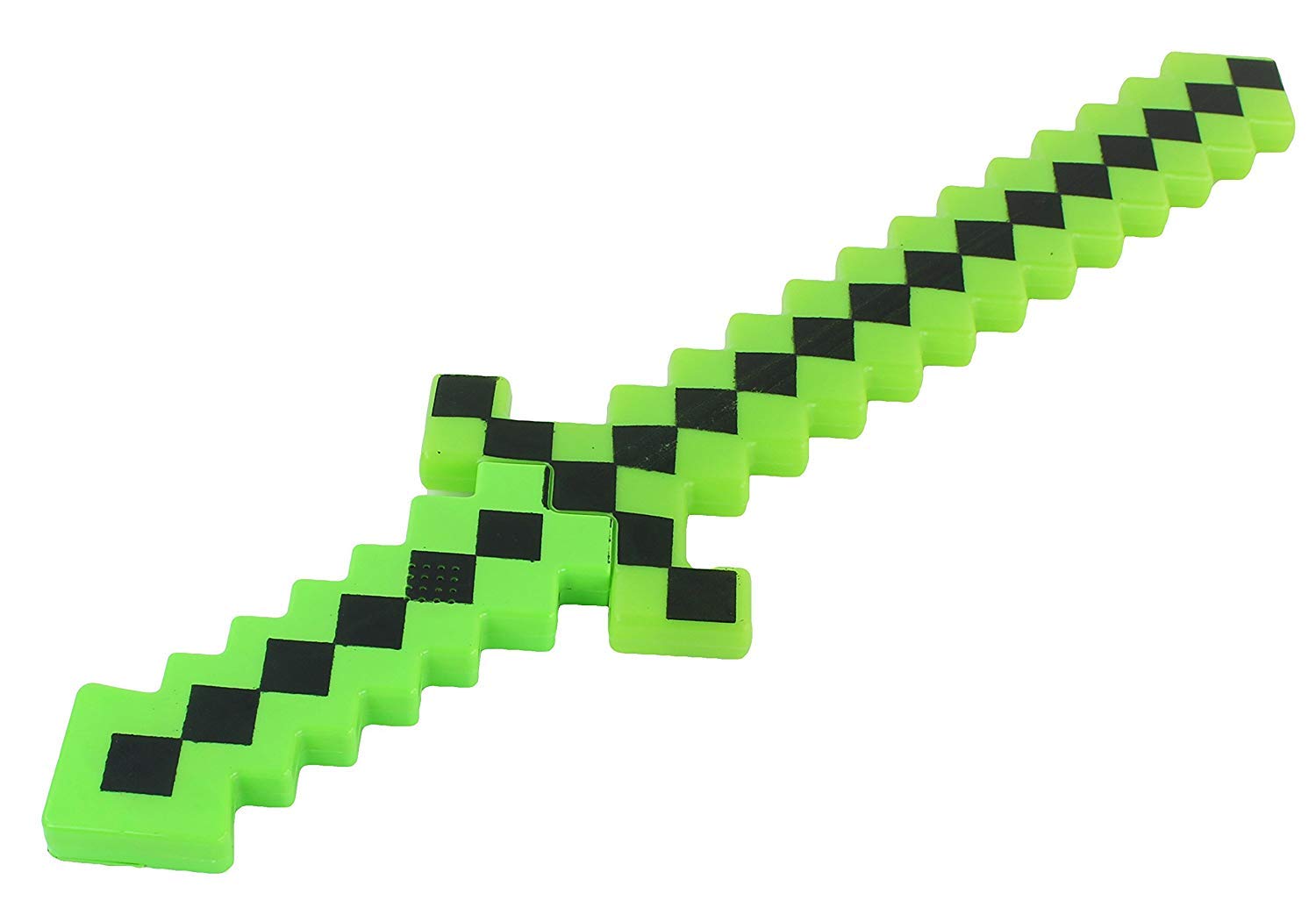 Hunson Pack of 2 Color Led Flashing & Sound Light Up Classic Diamond Pixel 8 Bit Toy Swords, Green, 24 Inches