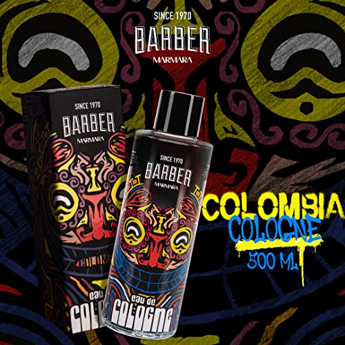 Marmara Barber - COLOMBIA Limited Edition Eau de Cologne 500ml (16.9 fl. oz.), Men's cologne glass bottle, Aftershave Cologne, gift for men - cologne barber