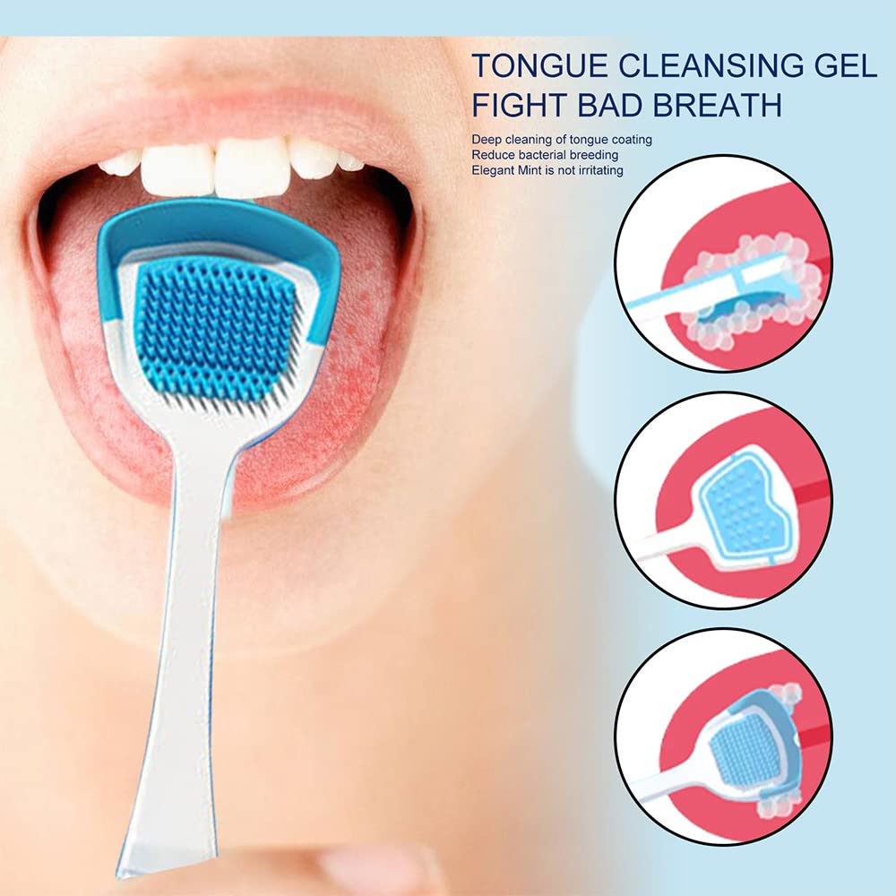 Tongue Cleaning Gel with Tongue Brush,50g Mint Scent Tongue Coating Cleaner Brush Kit,Dental Fresh Breath Cleaning Oral Care Gel Set Removes Oral Odor for Adults Kids (Set, 2PCS)