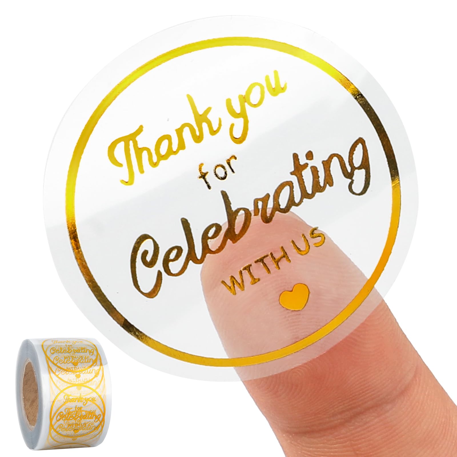 joycraft 500Pcs Thank You Stickers, 1.5 inch Gold Foil Round Clear Stickers, Thank You for Celebrating with Us Stickers, Personalized Gift Stickers for Envelope Seals, Gift Wrapping, Gift Bags