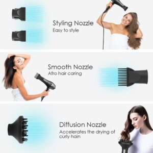 Faszin Ionic Salon Hair Dryer, Professional Blow Dryer 2200W AC Motor Fast Drying with 2 Speed, 3 Heat Setting, Cool Button, with Diffuser, Nozzle, Concentrator Comb for Curly and Straight Hair